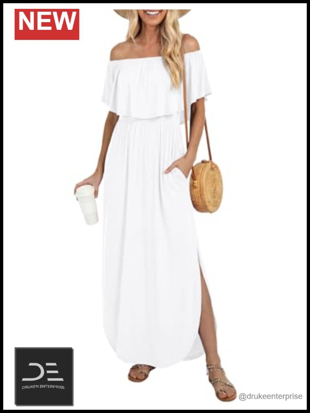 Womens Off Shoulder Ruffle Maxi Dress Side Split Beach Party